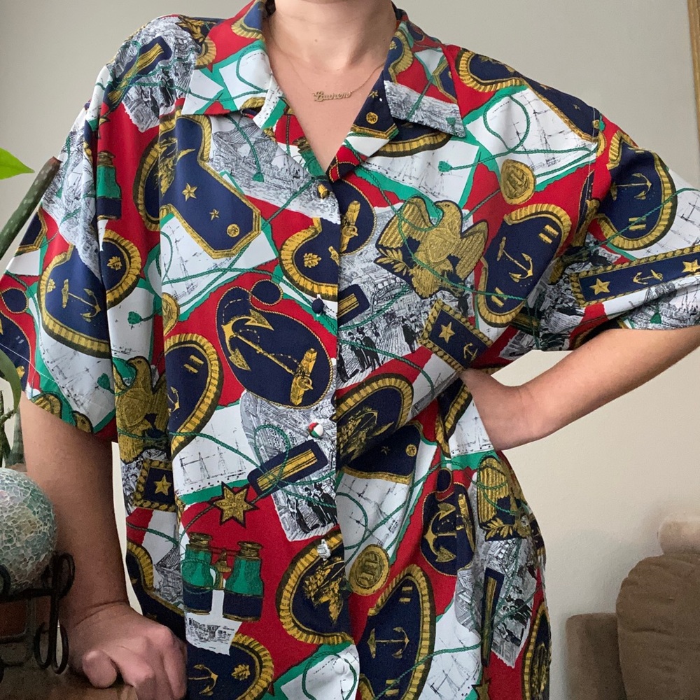 Nautical Themed Adventure Button Down VINTAGE